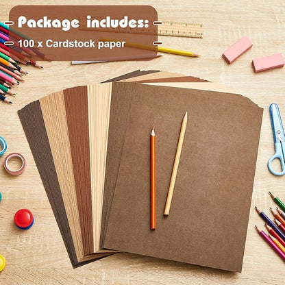 Sinmoe 100 Sheets 5 Shades Cardstock Paper 8.5 x 11 Inches 180gsm Solid Core Printer Paper for Scrapbooking DIY Arts Crafts Making Office Home Supplies(Brown Series)
