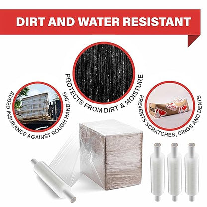 Stretch Wrap with Handle Industrial Strength 4 Pack 11" x 1000 Ft 60 Gauge Thick (15 Micron) Shrink Wrap Roll for Moving Supplies, Furniture, Pallets, Plastic Wrap for Packing, Heavy Duty Stretch Film