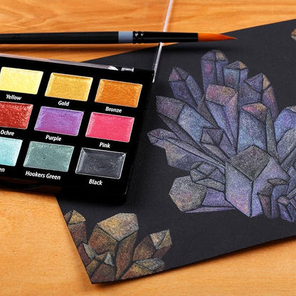 Soho Urban Artist Metallic Watercolors Set – 12 Vibrant Metallic Half Pans in Travel Case – Professional Shimmer Watercolor Paint Set for Artists, Crafters & Mixed Media