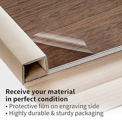 Trotec TroLase | 12"x12"x1/16", 8 Pcs | English Walnut/White | 2 Ply | Modified Acrylic | Laser Engraving Double Color Plastic Sheet | Engraving Blanks for Laser, Saw, Guillotine | Made in USA