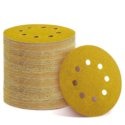 75PCS Gold Sanding Discs Set, 5-Inch 8-Hole Sandpaper for Random Orbital Sander, Including 60,80,120,150,240,320,400 Grit, for Automotive or Woodworking