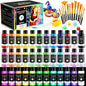 52 PCS Classic & Pastel & Glow in the Dark Acrylic Paint Set with 12 Brushes, 2 Knives & Palette, 36 Colors Art Craft Paint for Beginners, Halloween Pumpkin Canvas Ceramic Rock Painting Kit