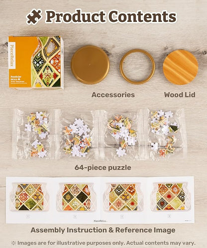PieceRelax 3D Puzzle Jar 64 Plastic Pieces for Adults - Sweetness of Strawberry Wooden Lid Container for Kitchen Dining Study Living Room No Glue Requied Small [BC1026]