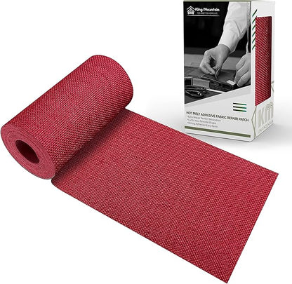 King Mountain Premium Linen Fabric Iron-on Repair Patch, Inside&Outside Fabric Repair Patch, 3"x60" with Backing Glue Linen Repair Decorative Patch kit (Linen-3"x60", Red)
