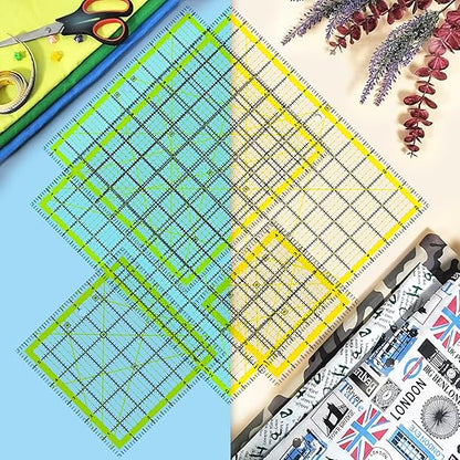 Quilting Rulers, 7 Piece Acrylic Ruler (12.5"X12.5", 9.5"X9.5", 6"X6", 4.5"X4.5",12"x6.5",9"x3",12"x2"), Sewing & Quilting Templates