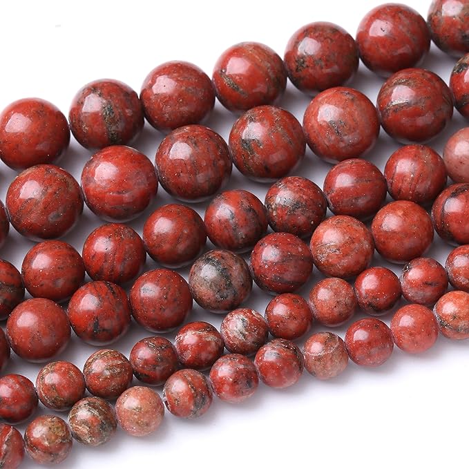 90PCS 4MM Red Seasame Jasper Natural Gemstone Round Stone Beads for Jewelry Making DIY Energy Stone Healing Power Bracelet 15"