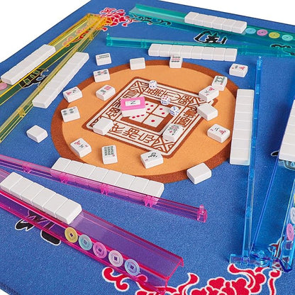 American Mahjong Game Set, 166 White Tiles, 4 All-in-One Color Rack/Pushers, Complete Mahjong Tile Set, Printed Carrying Bag