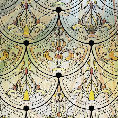 3D Stained Glass Window Film, Decorative Window Privacy Film for Bathroom,Front Door,Home, Sun Blocking Heat Control,Static Cling, Golden Ironwork 35.4inch x 78.7inch
