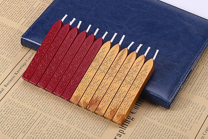 Yoption 12 Pcs Sealing Wax Sticks with Wicks, Antique Wine Red Dark Gold Totem Fire Manuscript Seal Wax for Wax Seal Stamp