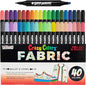 Super Markers 40 Unique Primary & Pastel Colors Dual Tip Fabric & T-Shirt Marker Set - Double-Ended Fabric Markers with Chisel Point and Fine Point Tips - 40 Permanent Ink Vibrant and Bold Colors