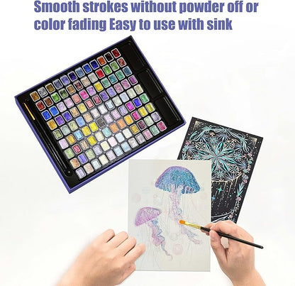 Mini Shimmer Watercolor Paint Set, 108 Colors Glitter Metallic Watercolour Painting Sets, Solid Pearl Water Color Paints for Artists, Amateur Hobbyists and Painting(108 Colors)