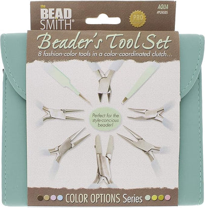 The Beadsmith Fashion Color Pliers – Set of 8 Slimline Color-Coordinated Tools – Matching Clutch in Aqua – Jewelry Making Supply Kit to Create Necklaces, Bracelets, Earrings & More