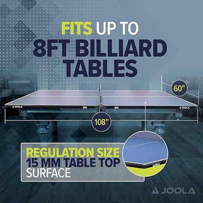 JOOLA Ping Pong Conversion Top with Net Set for Billiard and Pool Tables - Regulation Top Converts Billiards into Ping Pong Table - Includes Foam Padding for Protection - Steel Frame Option