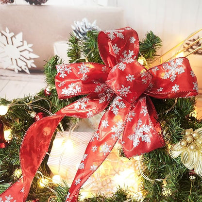 CT CRAFT LLC Red Metallic with Silver Glitter Snowflake Wired Ribbon 2.5 Inch x 25 Yards for Christmas Home Decor Tree Topper Bow Gift Wrapping DIY Crafts Wreath Garland