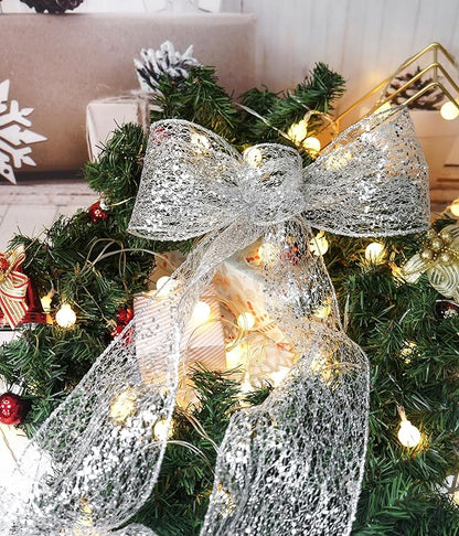 CT CRAFT LLC Sparkling Glitter Mesh Wired Ribbon 4" x 10 Yards Silver for Christmas Home Decor Bow Gift Wrapping DIY Crafts Wreath