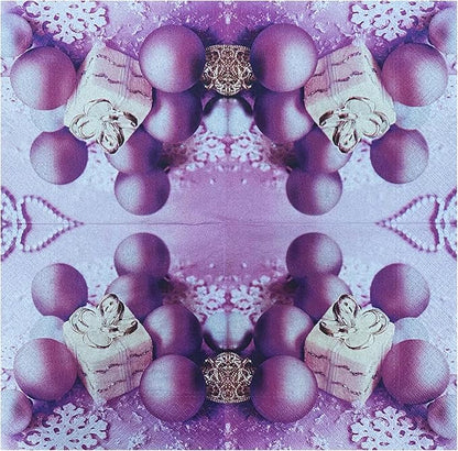 20-ct 13x13 Christmas Paper Decoupage Napkins, 3-Ply Servilletas Tissue Napkin for Dinner and Parties, Disposable Napkins (Lilac Xmas)