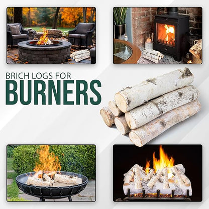 17 Inch Natural Birch Logs - Decorative Dried Birch Wood Logs for Fireplace, Wedding Centerpieces - Unfinished Wood DIY Crafts, & Home Décor - Birch Log Bundle for Indoor Display (6 PCS) (2.5"-4" DIA)