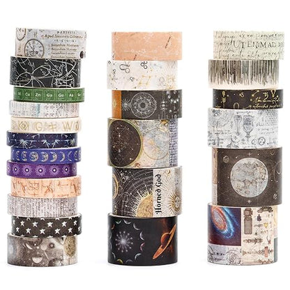 Vintage Washi Tape Set - 24 Rolls Arts Adhesive Tapes Assorted Retro Decorative Masking Tape Sets for Craft, Kids, Scrapbook, DIY, Gift Wrapping (11-Celestial Dreams)