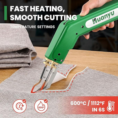 Huanyu Electric Hot Knife Rope Cutter Fabric Cutting Tool Kit 4 Blades Pro Fabric Cutting 600° C Heat Cutter 100W Heat Sealer for Sponge Cloth Board Webbing Continuous Working