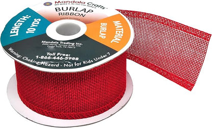 Mandala Crafts Red Burlap Ribbon 2 Inches Wide Jute Ribbons for Crafts - 20 Yds Roll Rustic Burlap Wrap Trim Ribbons for Wreaths Bows Wedding Party Decoration