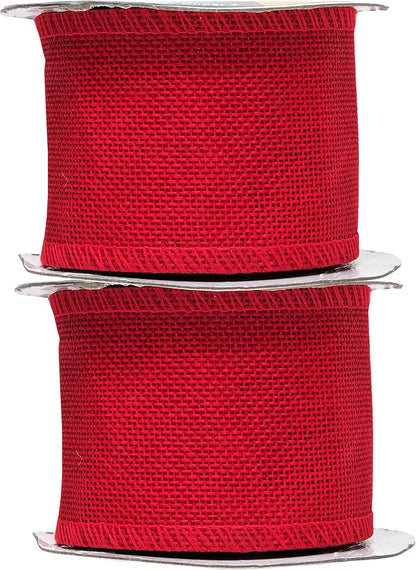 Mandala Crafts Red Burlap Ribbon 2.5 Inches Wide Jute Ribbons for Crafts - 20 Yds Roll Rustic Burlap Wrap Trim Ribbons for Wreaths Bows Wedding Party Decoration