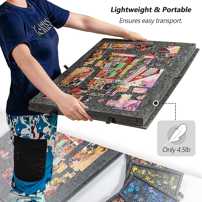 Lavievert Tilting Puzzle Board with 2-in-1 Designed Stand & Cover, Super Lightweight Felt Plateau Storage with 6 Drawers for Adults, Portable Jigsaw Puzzle Table for Up to 1000 Pieces – Gray