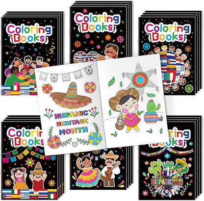 JAPBOR Hispanic Heritage Month Coloring Books - 24PCS Mini Hispanic Culture Color Book Bulk for Kid Party Favor, Latino American Small Colouring Pages for Birthday Gifts Class School Draw Paint Game