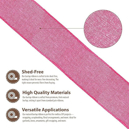 Mandala Crafts Hot Pink Burlap Ribbon 2.5 Inches Wide Jute Ribbons for Crafts - 20 Yds Roll Rustic Burlap Wrap Trim Ribbons for Wreaths Bows Wedding Party Decoration