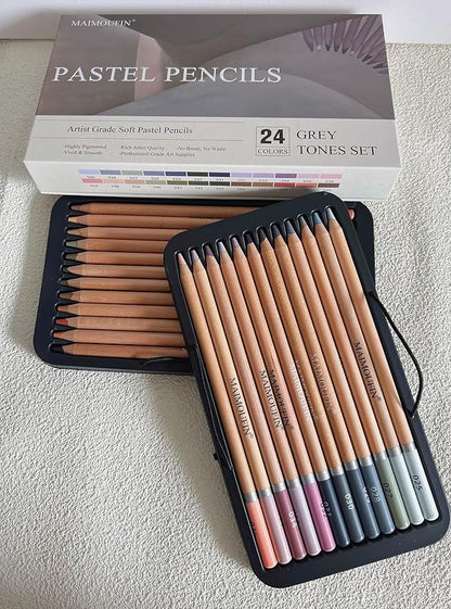 Soft Pastel Pencils 24 Colors Grey Tone Drawing Pencil Set Professional Grade Pastels Art Supplies for Drawing Sketching Coloring(Not Oil-Based) (Grey)