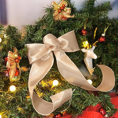 CT CRAFT LLC Satin Wired Ribbon 2.5 Inch x 20 Yards Champagne Gold for Christmas Home Décor Gift Wrapping Tree Topper Bow Wreath DIY Crafts,