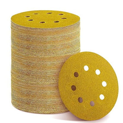 150PCS 40 Grit Gold Sanding Discs, 5-Inch 8-Hole Sandpaper for Random Orbital Sander, for Automotive or Woodworking