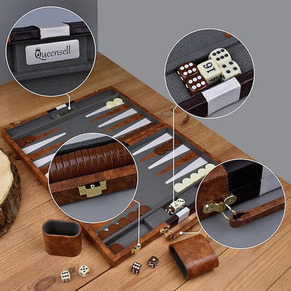 Large Backgammon Sets for Adults - Classic Board Games for 2 Players Adults and Kids - Premium Backgammon Set 15 inch Board and 32 Backgammon Pieces in Quality PU Leather Case - Gift for Man
