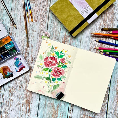 tumuarta Square Watercolor Sketchbook, 6x6”, 140 LB, 300GSM, 100% Cotton Paper, Cold Press, 24 Sheets,48 Pages, Plein Air Watercolor Journal For Use As Travel Sketch book and Mixed Media Pad On The Go