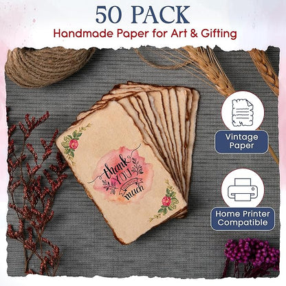 Wanderings Vintage Handmade Deckle Edge Cards - 2"x3.5" - 150 GSM - 50 Pack Blank Cards - Ideal for Place Cards, Name Cards for Table Setting, Thank You Notes, Gift Tags