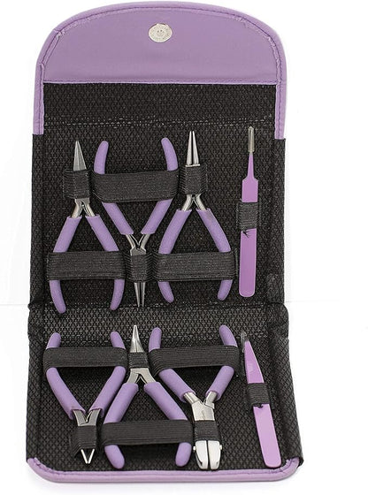 The Beadsmith Fashion Color Pliers – Set of 8 Slimline Color-Coordinated Tools – Matching Clutch in Orchid – Jewelry Making Supply Kit to Create Necklaces, Bracelets, Earrings & More