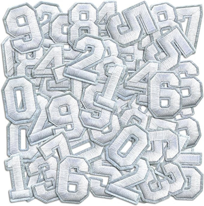 Number Iron On Patches, Numbers 0-9 Embroidery Applique Patch, DIY Decorative Heat Press Patches for Clothing Jeans Jackets Backpacks Hats (White 50 Pcs)