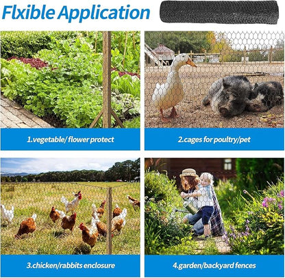 24'' x 50' Black Chicken Wire Fencing, 1 inch Chicken Wire and 20 Gauge Poultry Netting, Garden Mesh Fence Roll for Floral Arrangements,Crafts, Farm,Livestock,Pet Protection