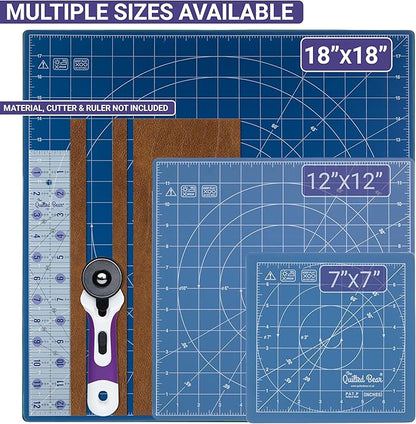 The Quilted Bear Rotating Cutting Mat 18" x 18" - Locking & Rotating Self Healing Cutting Board for Sewing, Fabric & Effortless Quilting - 360 Degree Sewing Supplies Mat for Craft Table (Blue)