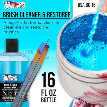 U.S. Art Supply Brush Cleaner and Restorer, 16 Ounce Bottle - Quickly Cleans Paint Brushes, Airbrushes, Art Tools - Cleaning Solution to Remove Dried On Acrylic, Oil and Water-Based Paint Colors