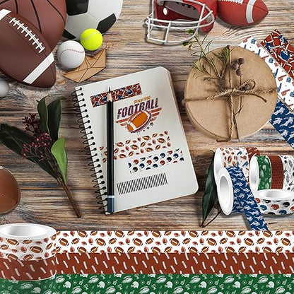 Adirasenotek 12 Rolls Sports Washi Tape,Rugby Football Washi Tape Set Decorative Paper Stickers Decorative Tape, DIY Craft Scrapbook Art Crafts Wrapping Decor for Gifts Wrapping