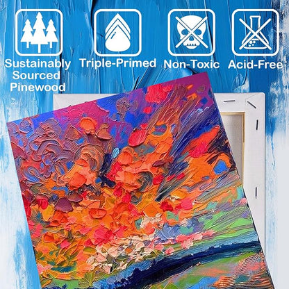 Stretched Canvases for Painting with 4x4 Inch, 6x6 Inch, 8x10 Inch, 3 Packs Pinting Blank Canvases for Acrylics,Oils & Other Painting Media, 5/8 Inch Profile 100% Cotton Artist Framed Canvas
