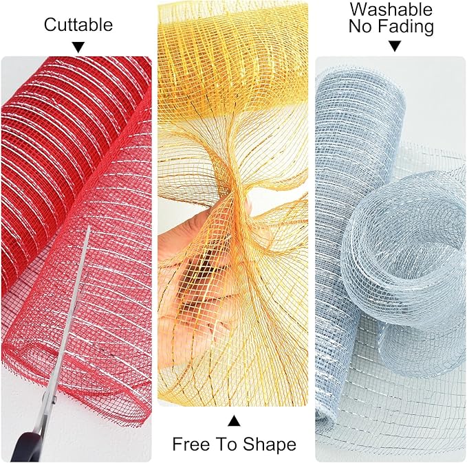 TONIFUL 2 Rolls 10 Inch Red Decorative Mesh Ribbbon Rolls, Fabric Mesh for Mesh Wreath Supplies, Front Door Wreath Crafts Tree Decor Christmas NewYears Halloween Decoration (10 yds/roll)