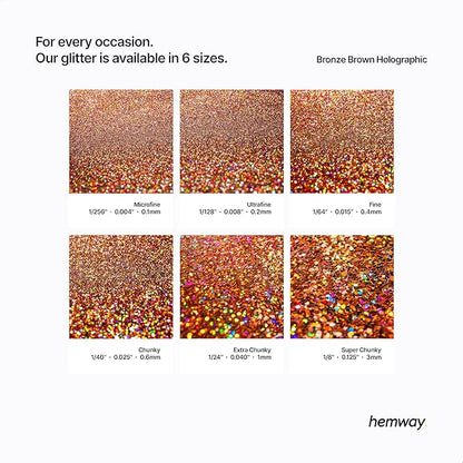 Hemway Polyurethane & Epoxy Resin Glitter 100g / 3.5oz Metallic Crystal Flake Additive for Flooring Jewelry Tumblers Glass Pigment - Fine (1/64" 0.015" 0.4mm) - Bronze Brown Holographic