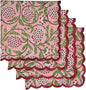 Ridhi Strawberry Pink Hand Block Print Napkins 18" x 18" Set of 4 Reusable Cotton Dinner Napkins for Weddings, Parties & Everyday Dining, Thanksgiving, Christmas, Fall