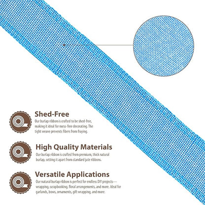 Mandala Crafts Sky Blue Burlap Ribbon 1.5 Inches Wide Jute Ribbons for Crafts - 20 Yds Roll Rustic Burlap Wrap Trim Ribbons for Wreaths Bows Wedding Party Decoration