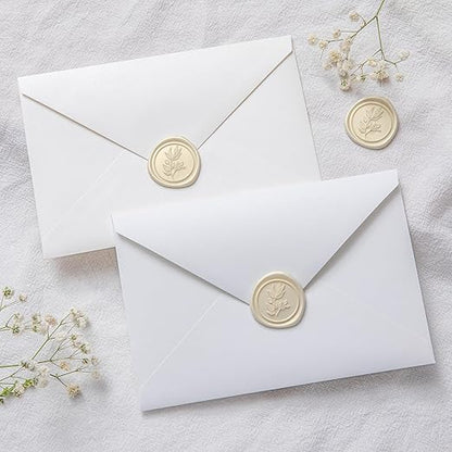 PONATIA Wax Seal Stickers - 50 Pcs Eucalyptus Self- Adhesive Wedding Invitation Seal Stickers, Perfect for Invitation Cards, Envelopes, Christmas, Gift Wrapping, Party (Champagne)