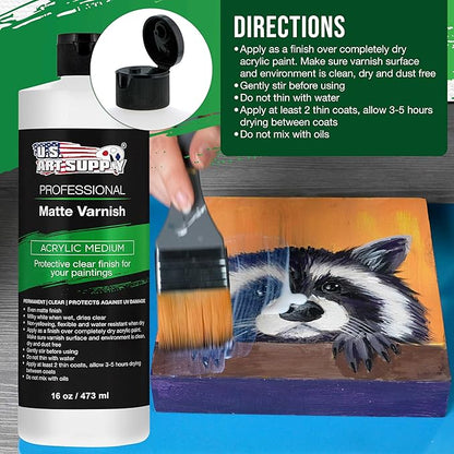 U.S. Art Supply 16 oz Matte Acrylic Varnish for Acrylic Painting, Permanent Clear Protection, Reduces UV & Photography Glare