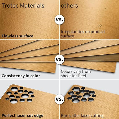 Trotec | Metallic Looking Acrylic Sheet | 12"x12"x1/16, 8 Pcs | Brushed Brass/Black | Metallic Finish - Scratch Resistant for Laser Engraving & Cutting,Printing,Glowforge,Name Plate | USA Made