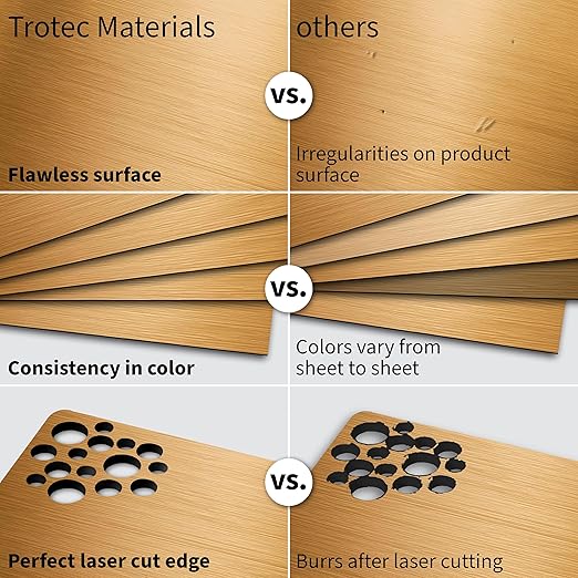 Trotec | Metallic Looking Acrylic Sheet | 12"x20"x1/16, 4 Pcs | Brushed Brass/Black | Metallic Finish - Scratch Resistant for Laser Engraving & Cutting,Printing,Glowforge,Name Plate | USA Made