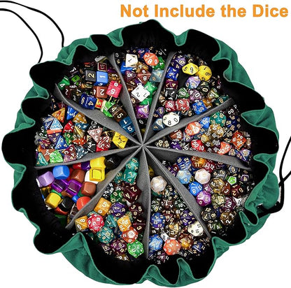 SIQUK Large Dice Bag with Pockets Big Capacity Dice Bag Drawstring Dice Pouch DND Dice Storage Bag for RPG MTG Table Games, Hold over 300 Dice, Dark Green